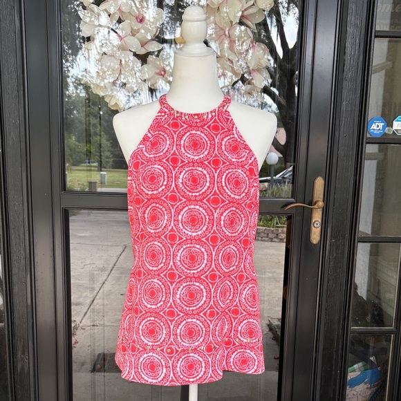 Michael Kors Pink Circle Print Gold Studded Halter Tank Top - Picture 1 of 6